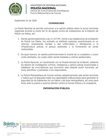 La Policía Nacional confirmó nuevos detalles y actualizó el balance tras la explosión en Los Patios. - crédito Policía Nacional