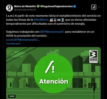 Anuncio de restablecimiento del servicio