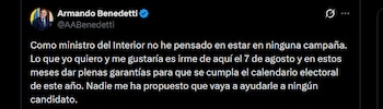 Armando Benedetti fue enfático en