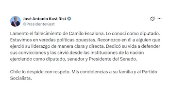 El mensaje de José Antonio Kast por la muerte de Camilo Escalona (@PresidenteKast)