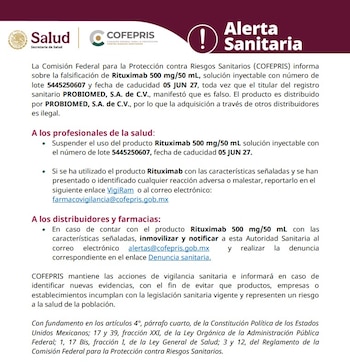 La Cofepris pide a los