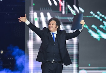 Milei en Budapest (Noemi Bruzak/MTI vía AP)