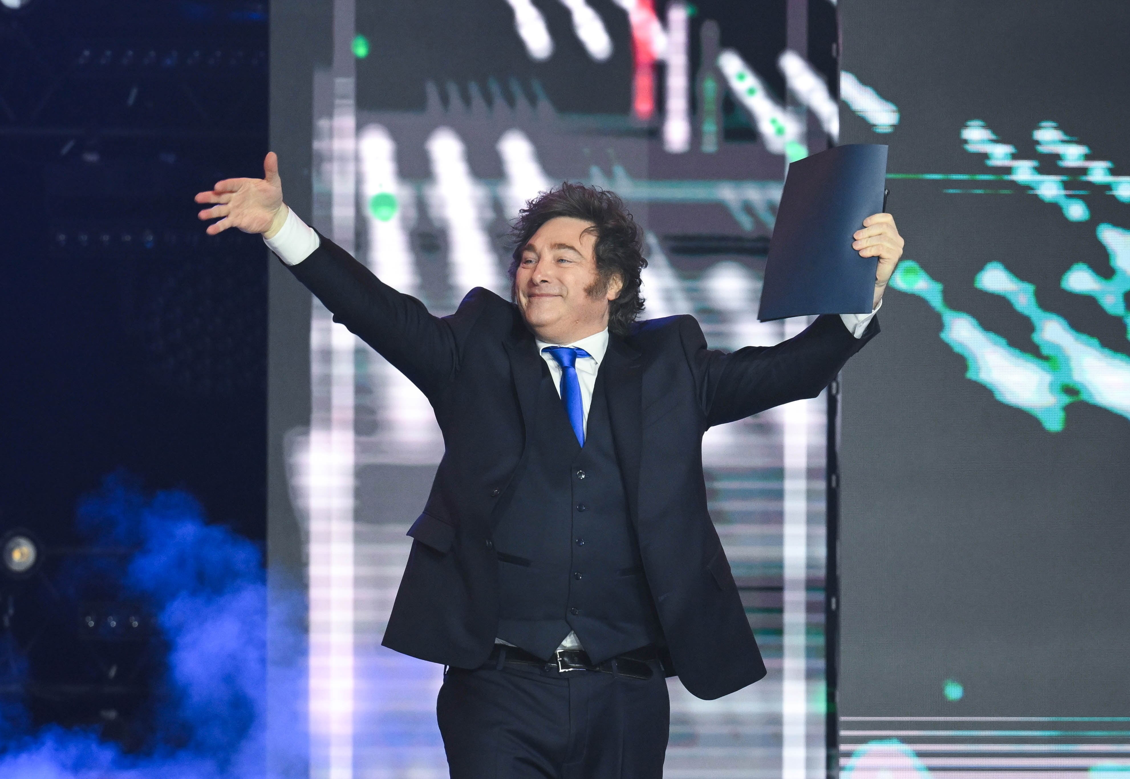 Milei en Budapest (Noemi Bruzak/MTI vía AP)