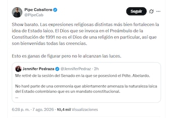 El abogado Felipe Caballero calificó como "show barato" la salida de Jennifer Pedraza de la posesión de Abelardo de la Espriella - crédito @PipeCab/X
