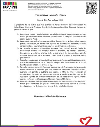 Comunicado de la Colombia Humana