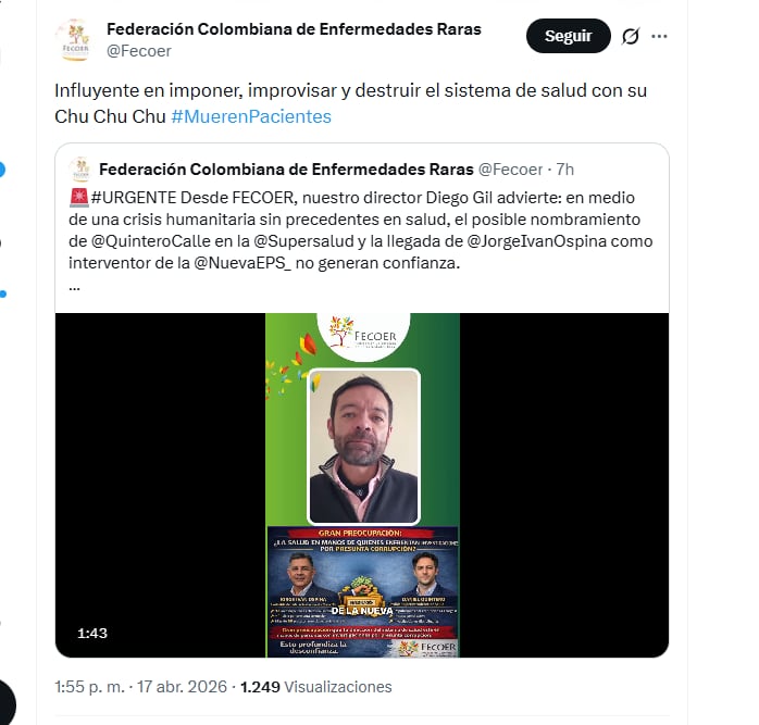 La Federación Colombiana de Enfermedades Raras reaccionó a comentario del presidente Gustavo Petro, advirtiendo sobre la crisis que vive el sistema de salud - crédito @Fecoer/X
