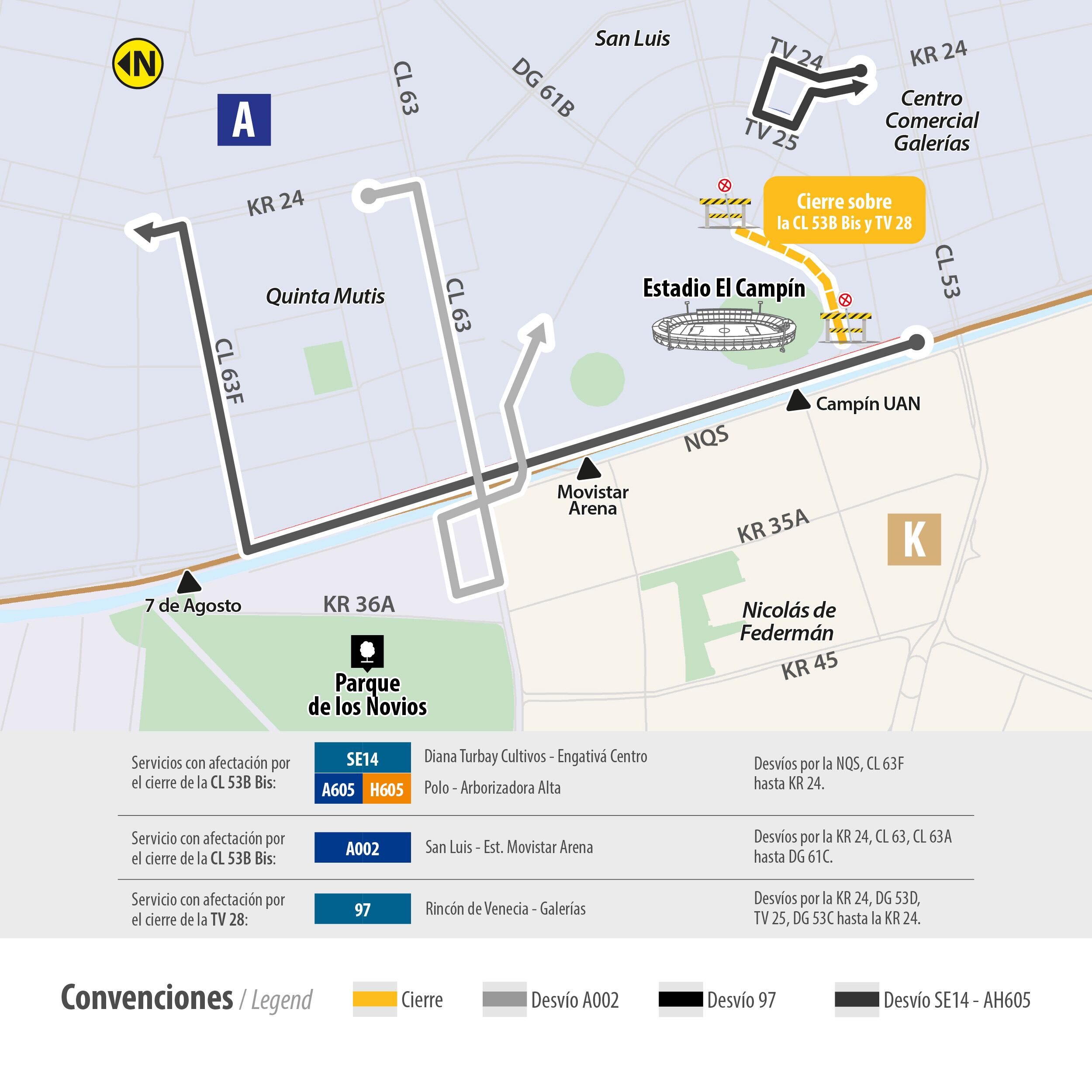 Algunos servicios TransMiZonales cambiarán su recorrido habitual durante la jornada del encuentro en El Campín. - crédito TransMilenio