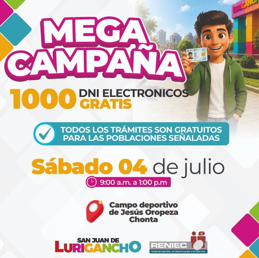 Cada grupo deberá presentar documentos específicos para realizar el trámite del DNI electrónico sin costo - Créditos: Municipalidad de San Juan de Lurigancho.