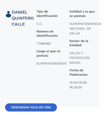 La hoja de vida de Daniel Quintero fue publicada en la Presidencia de la República - crédito Aspirantes/sitio web Presidencia