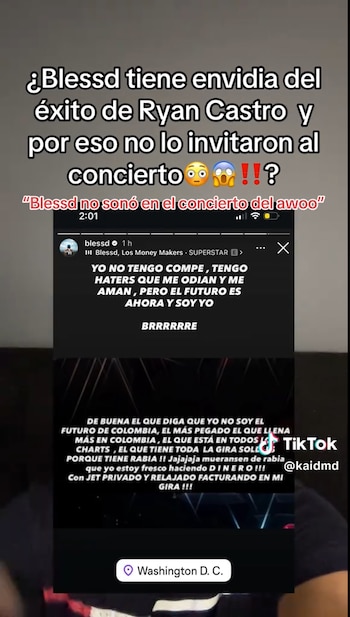 Blessd se pronunció en redes cuando Karol G llamó a Ryan Castro "el futuro del género" durante su presentación en Coachella - crédito kaidmd / TikTok