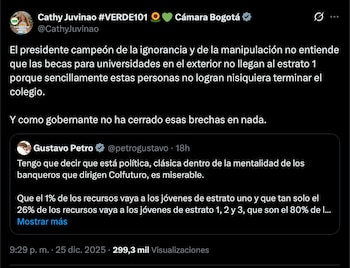Cathy Juvinao criticó el corte