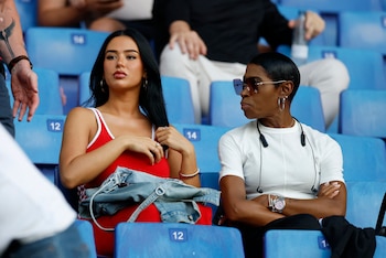Soccer Football - World Cup - European Qualifiers - Group K - Andorra v England - RCDE Stadium, Cornella de Llobregat, Spain - June 7, 2025 England's Jude Bellingham's mother, Denise Bellingham and his partner Ashlyn Castro inside the stadium before the match Action Images via Reuters/Peter Cziborra
