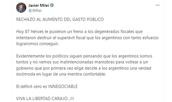 El tuit de Javier Milei