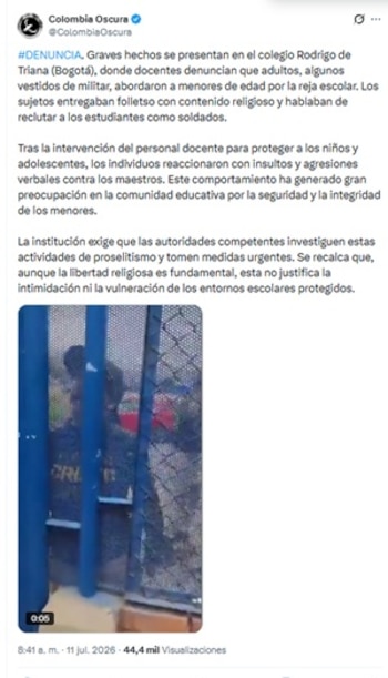 El caso se difundió en redes sociales la tarde del viernes 10 de julio de 2026 - crédito @ColombiaOscura/X