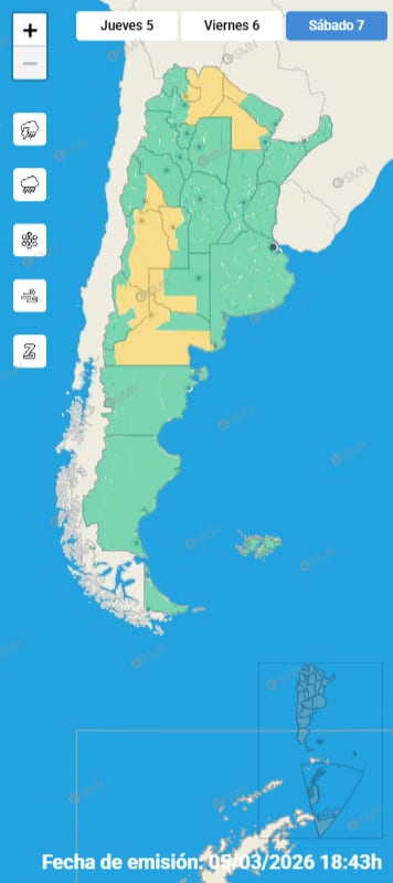 Durante el sábado, provincias como Río Negro, Neuquén, Mendoza y San Luis estarán bajo alerta amarilla por las primeras lluvias del fin de semana