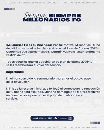 Comunicado oficial de Millonarios sobre