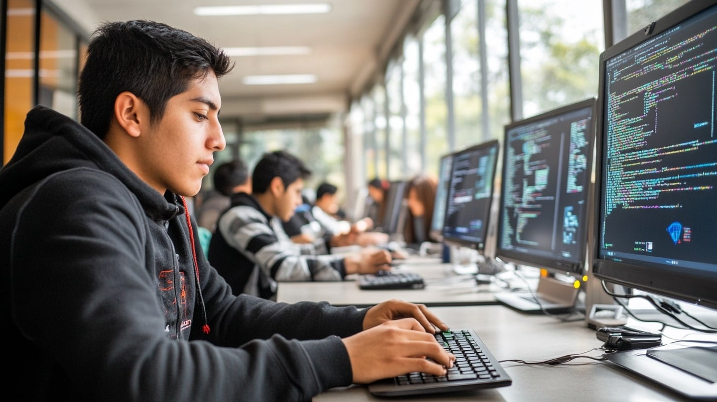 Un equipo de jóvenes colaborando en proyectos de robótica, inteligencia artificial y análisis de datos, trabajando en un entorno tecnológico avanzado. - (Imagen Ilustrativa Infobae)