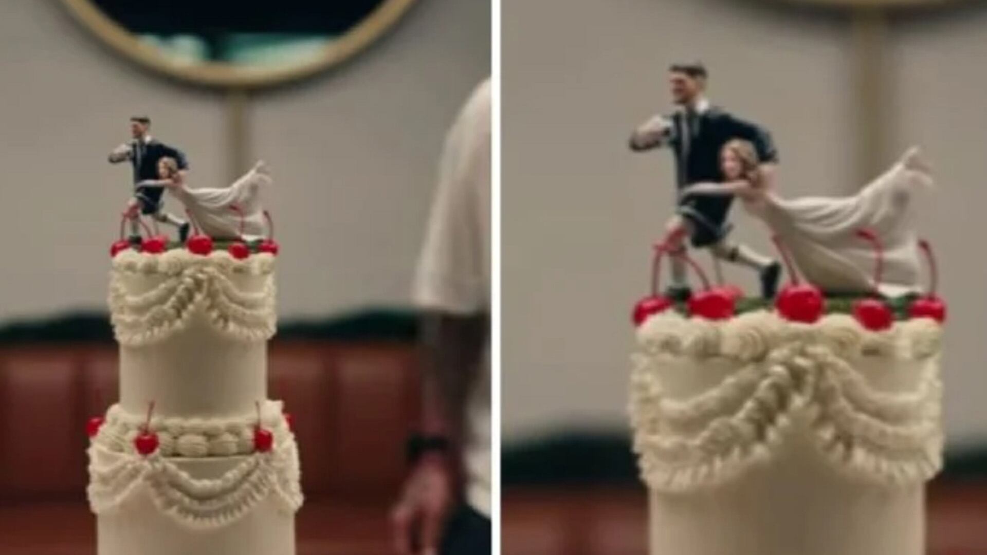 Tini y Rodrigo De Paul en la cima de una torta de bodas, despertando curiosidad entre los seguidores