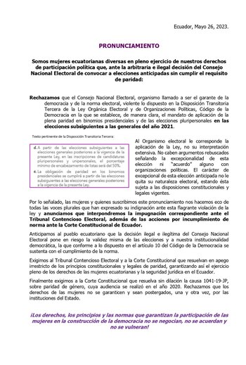 Pronunciamiento de mujeres y colectivos