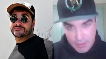 Dos retratos juntos: un hombre con gafas de sol y gorra a la izquierda, y otro hombre con gorra oscura a la derecha.