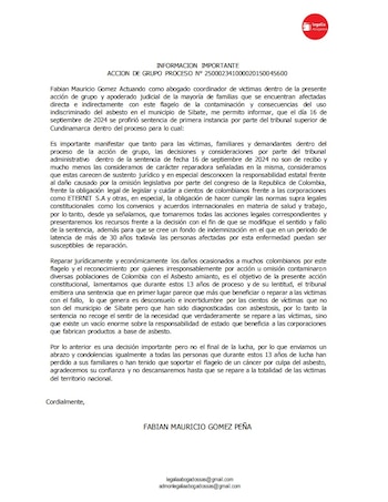 Comunicado equipo jurídico de Víctimas