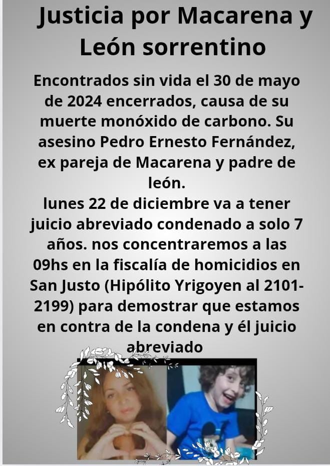 La convocatoria para la movilización por Macarena Sorrentino y su hijo León