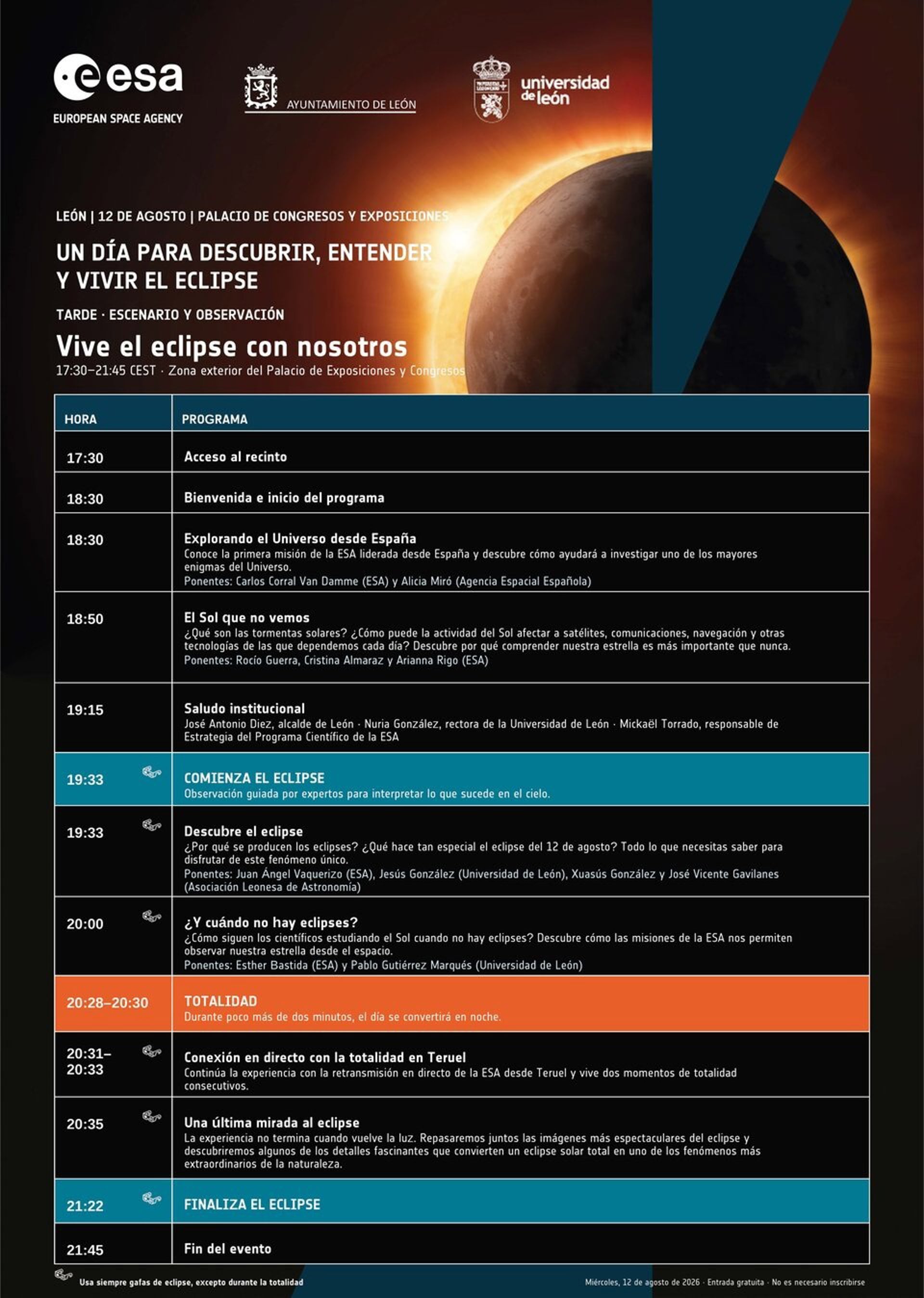 23/07/2026 Cartel de las actividades programadas por la tarde en el exterior del Palacio de Exposiciones y Congresos de León.
SOCIEDAD ESPAÑA EUROPA CASTILLA Y LEÓN
ESA