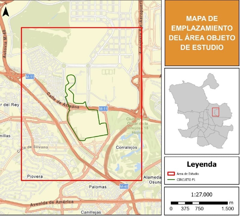 Plano de la zona de estudio en el Trabajo Fin de Curso de este ingeniero