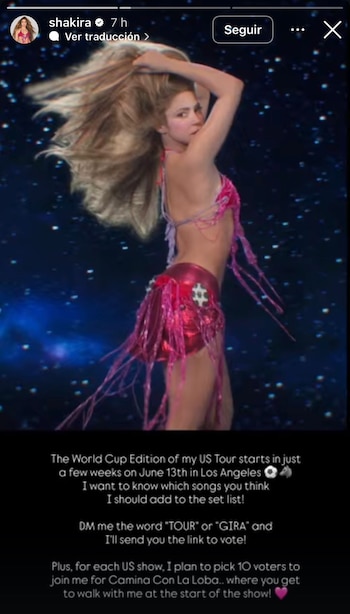 La colombiana anunció que invitará a 10 persona en cada show en Estados Unidos para ingresar con ella al escenario - crédito @shakira/Instagram