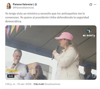La senadora señaló que en su mandato se acabaría la política de 'Paz Total' del presidente Gustavo Petro - crédito @PalomaValenciaL/X