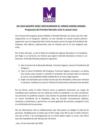 El comunicado del Partido Morado