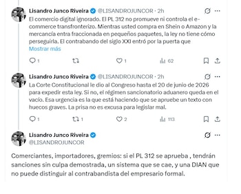 Lisandro Junco, exdirector de la Dian, dijo que comerciantes, importadores y gremios tendrán sanciones sin culpa demostrada - crédito @LisandroJuncoR/X