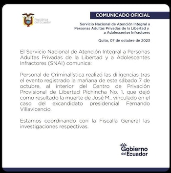 Comunicado del Gobierno ecuatoriano sobre