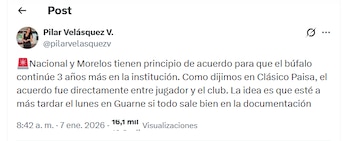 Publicação de Pilar Velásquez sobre