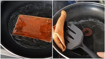 Mujer hace chicharrones en el