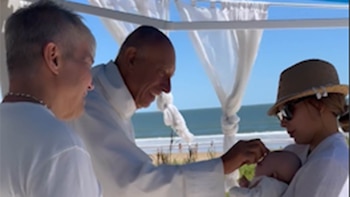 El bautismo de Sarah, la hija de Barby Franco y Fernando Burlando, frente a la playa