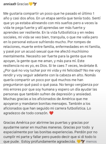 En su cuenta de Instagram, Annia dio a conocer que que fue víctima de acoso sexual y señaló que el hecho afectó su salud mental y desempeño. (Foto: IG)