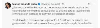 María Fernanda Cabal pidió que