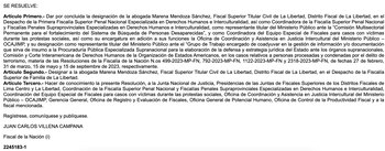 Fiscal interino Juan Carlos Villena concluyó el nombramiento de la fiscal Marena Mendoza en un conjunto de funciones dentro del Ministerio Público.
