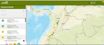 Mapa de volcanes del Servicio Geológico Colombiano (SGC).