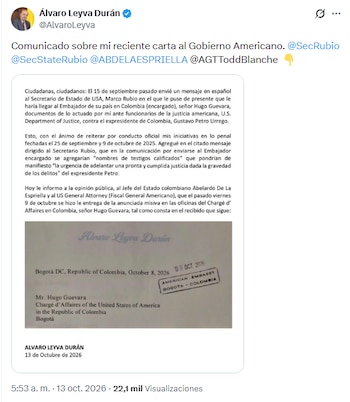 La carta fue dirigida al presidente Trump y al fiscal general de Estados Unidos - crédito @AlvaroLeyva/X