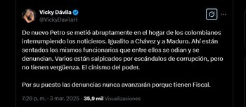 La periodista Vicky Dávila criticó