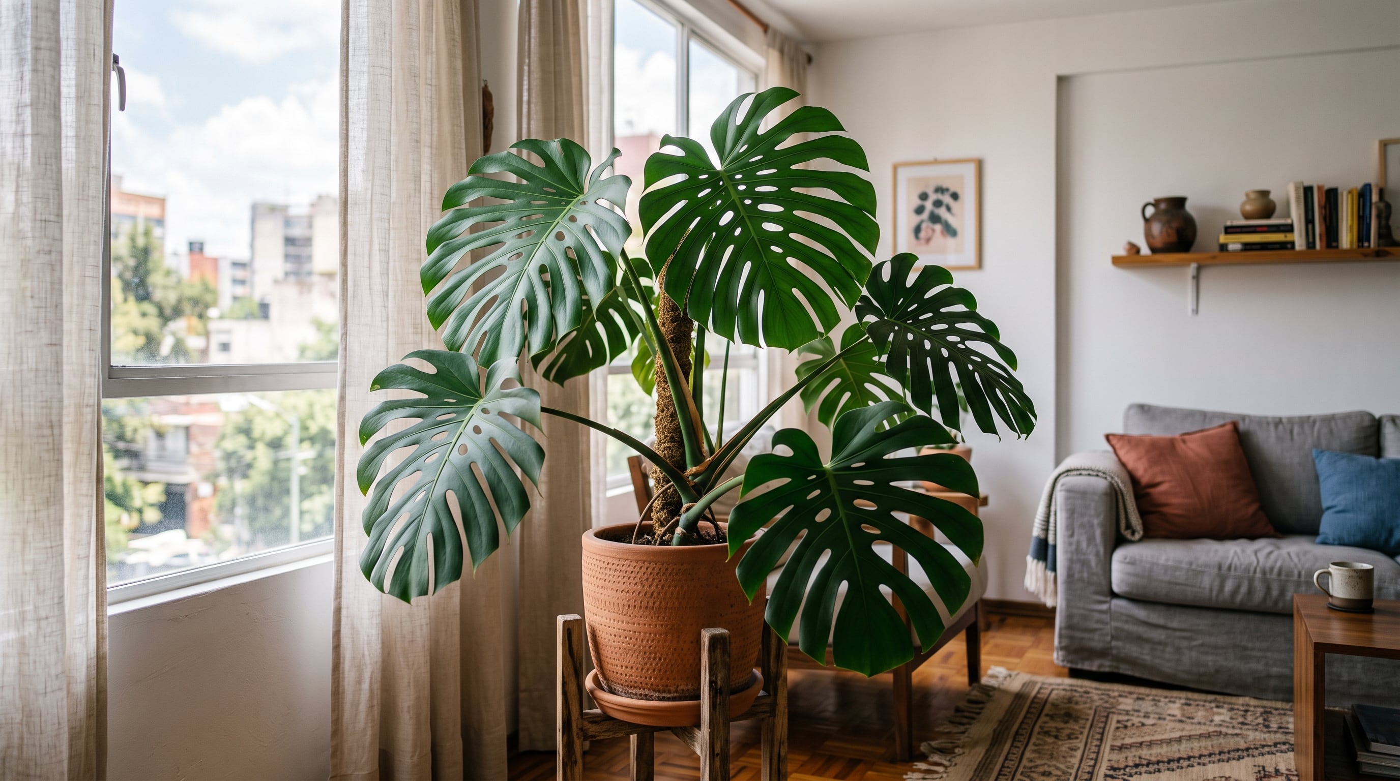 La Monstera, originaria de selvas tropicales, se adapta mejor a habitaciones luminosas, alejadas del sol directo, que puede causar manchas amarillas y bordes marrones en las hojas. (Imagen Ilustrativa Infobae)