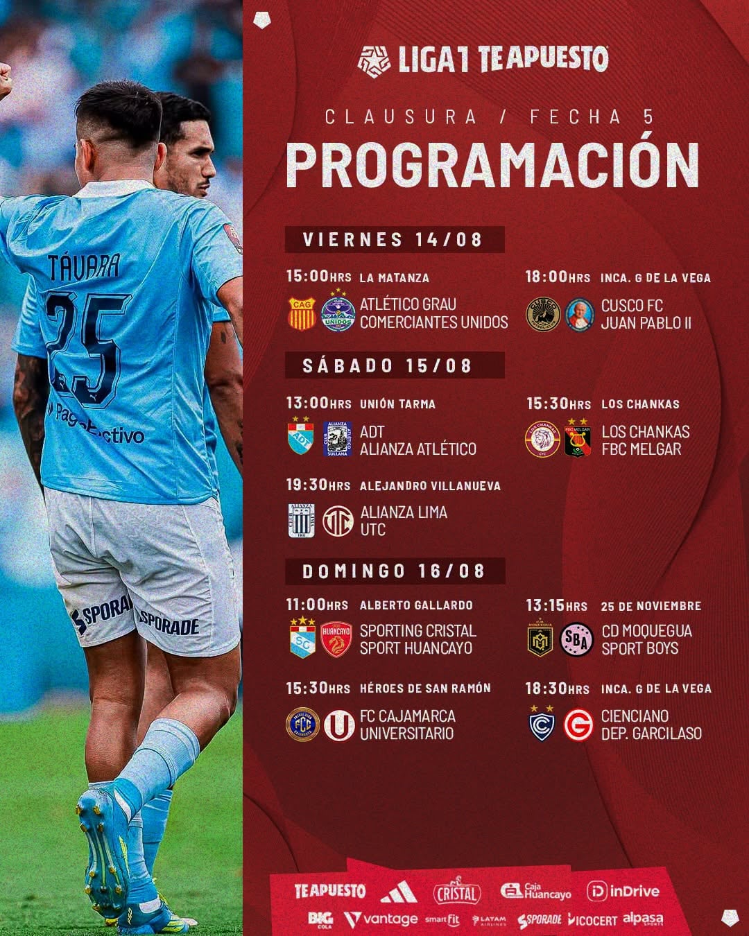 Programación oficial de la fecha 5 del Torneo Clausura 2026. Crédito: LFP
