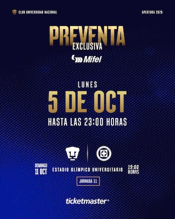 La preventa exclusiva por Banca Mifel señala que los precios de los boletos van desde los 496 pesos el más económico, hasta los 1736 pesos, la entrada más cara (@PumasMXX)