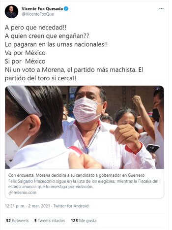 Tuit de Vicente Fox sobre