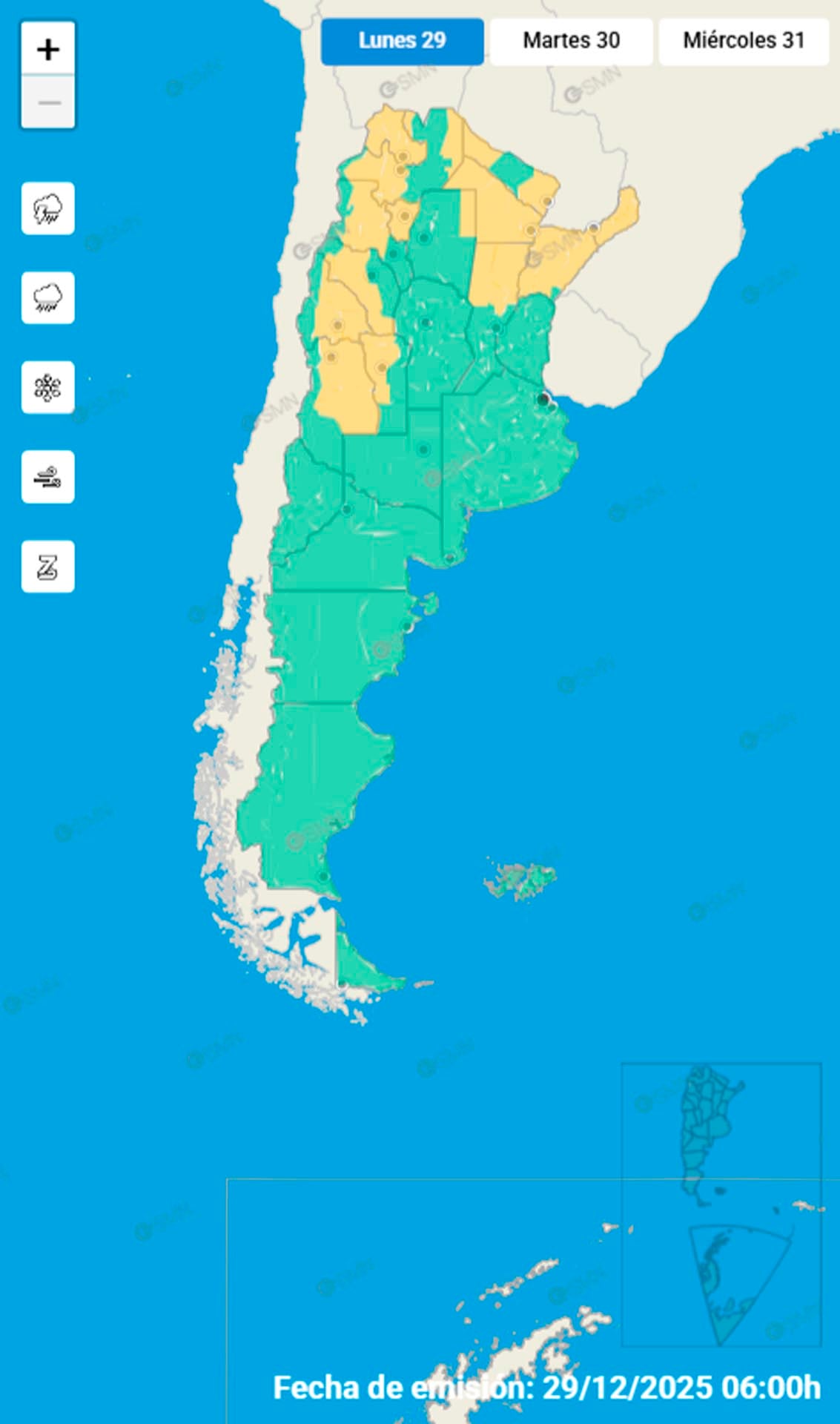 Tormentas y ráfagas intensas afectan a varias provincias, según la última alerta del Servicio Meteorológico Nacional