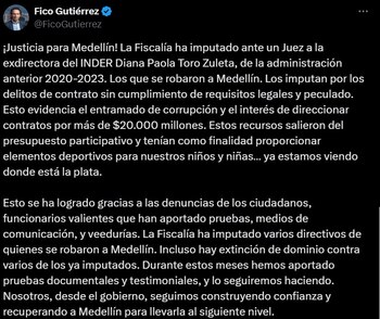 El actual alcalde de Medellín