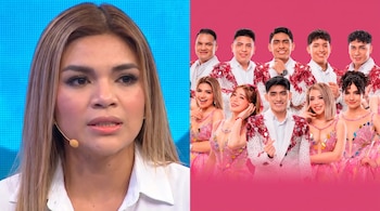 Un díptico muestra a Naldy Saldaña en primer plano a la izquierda y a la agrupación La Bella Luz, con hombres y mujeres vestidos de gala, a la derecha.