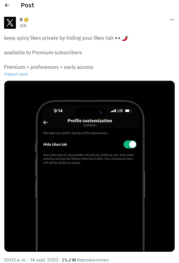 Publicación de X en la